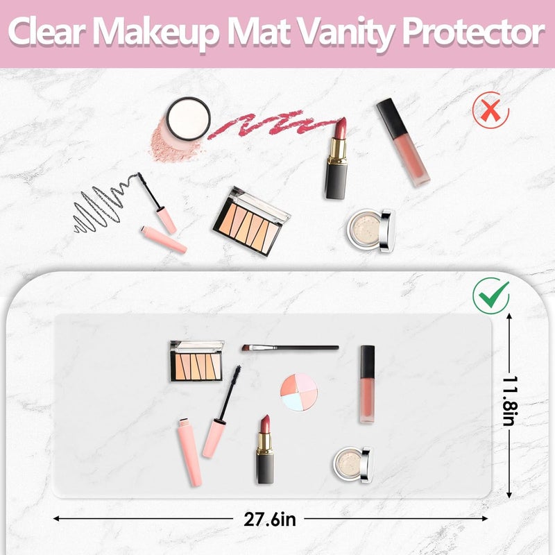 Amerbro Clear Makeup Mat for Vanity to Protect Vanity Desk Top, PVC Vanity Mat, Easy to Clean Vanity Desk Mat Clear Desk Pad - Vanity Makeup Pads Waterproof and Oilproof, 27.6x11.8in - Transparent - Image 2